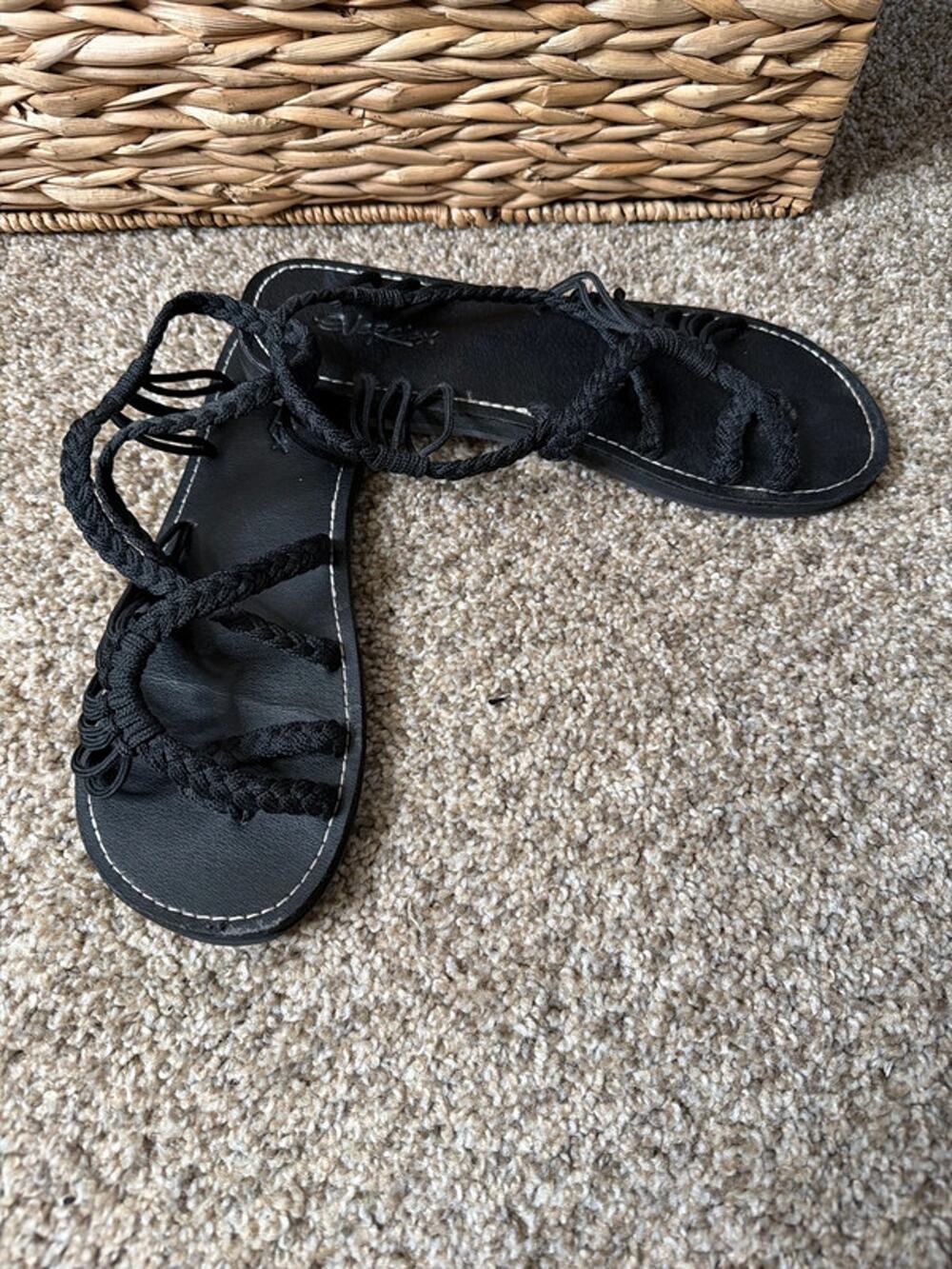 3 for $9 Black fabric rope sandals 687